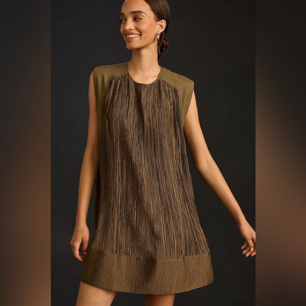 Anthropologie Cap-Sleeve Plissé Mini Dress